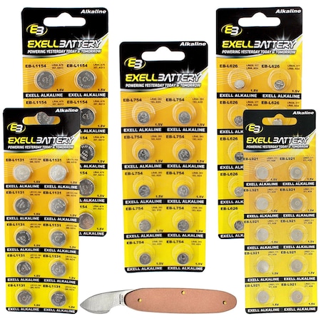 Exell Battery 51pc Essential Batteries Kit L626 L921 L1154 L754 L1131 & Watch Opener EB-KIT-118